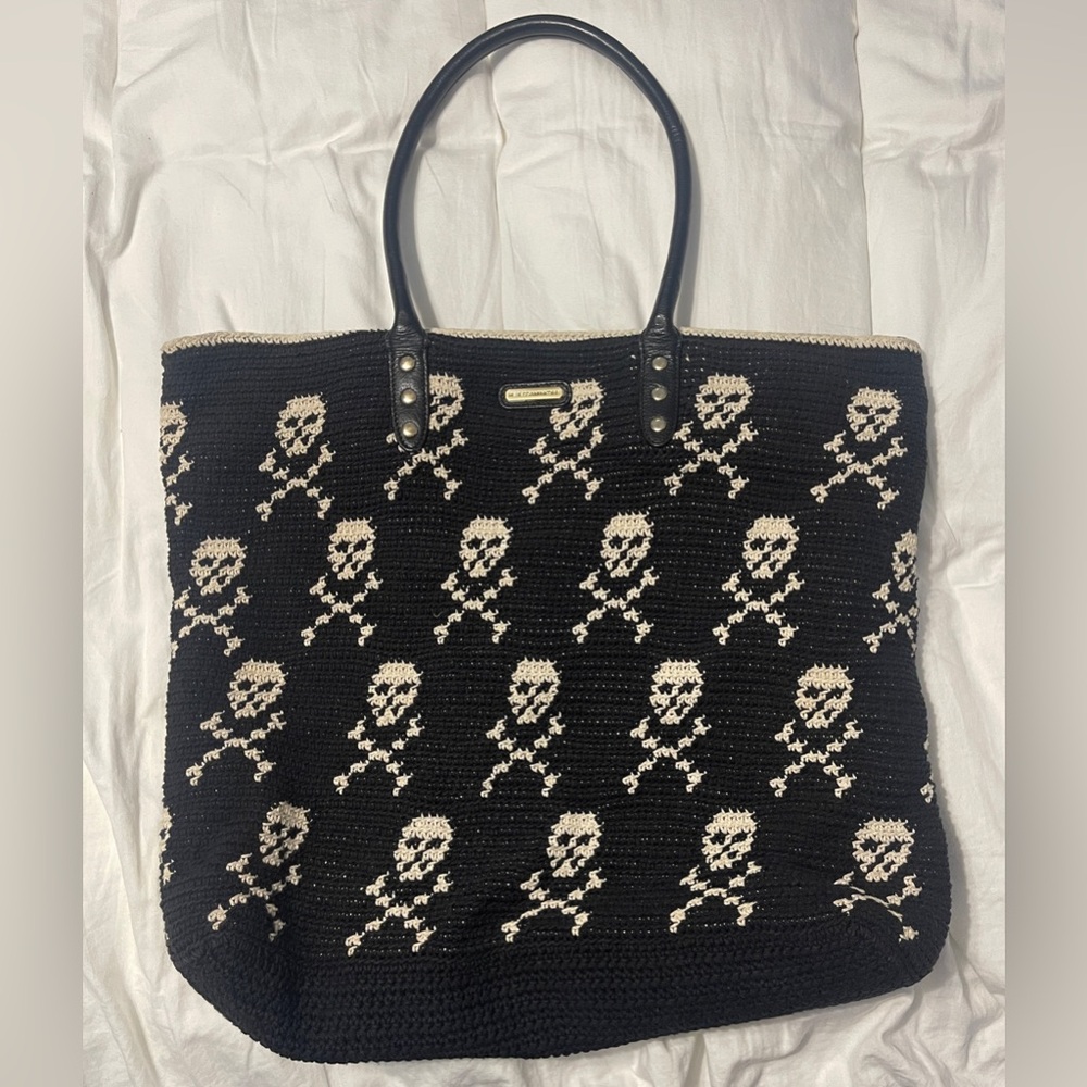 Rebecca Minkoff black Crochet skull bag with leather handles